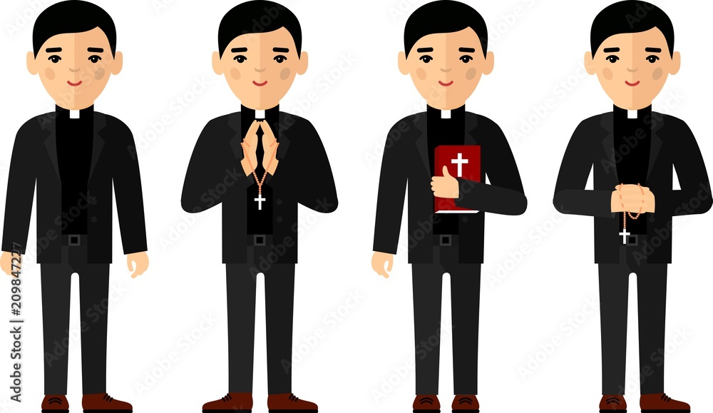 Set of different a religious people, priest and nun in colorful flat style. Set of different a religious people, priest and nun in colorful flat style.