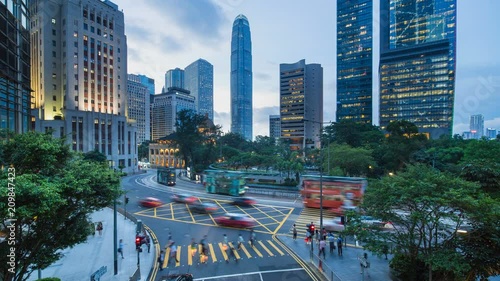 Traffic and people in Central, Hong Kong Island, Hong Kong, China - time lapse