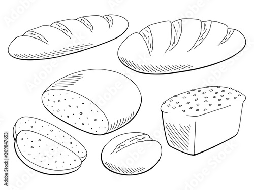 Bread set graphic black white isolated food sketch illustration vector