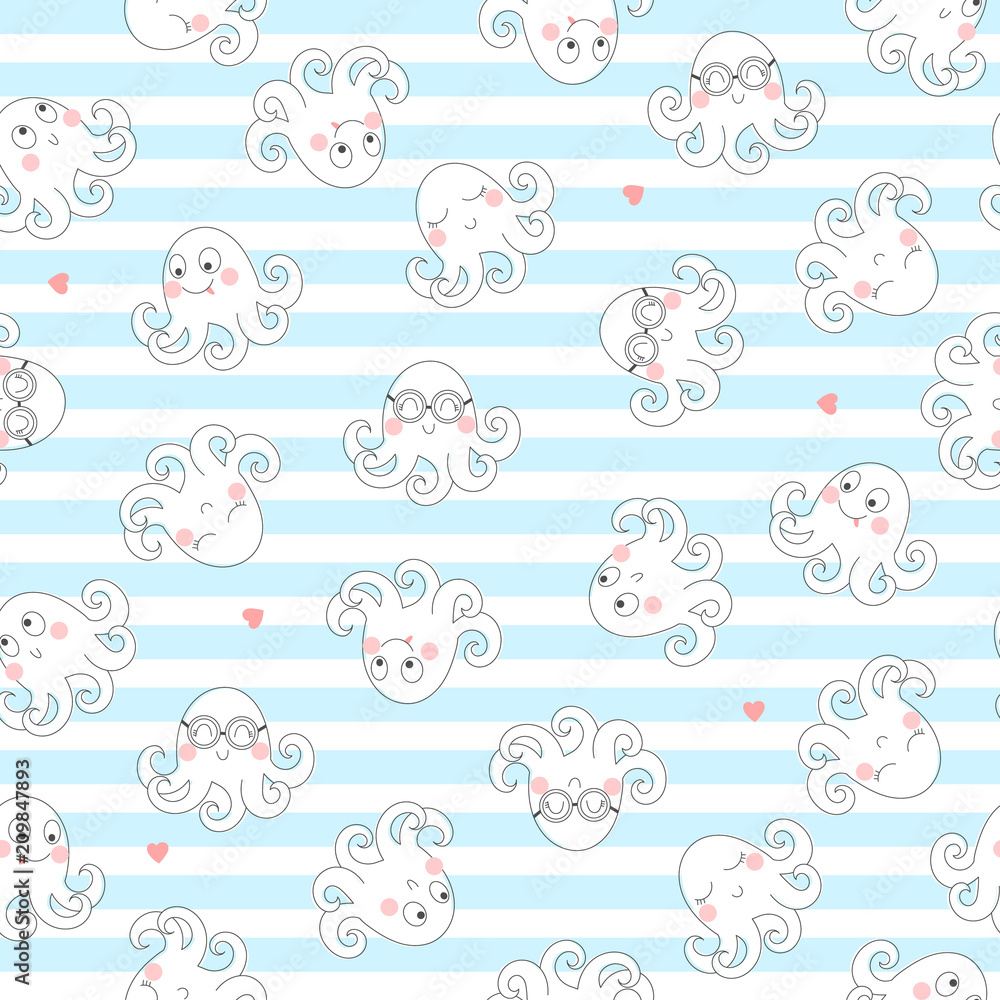 Kids seamless pattern with cartoon octopuses Kids seamless pattern with cartoon octopuses