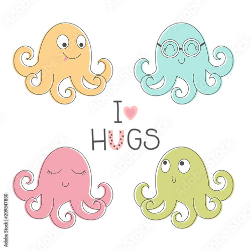 Four cute octopus for children