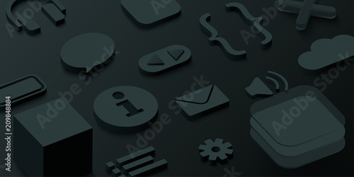 Black 3d background with web symbols.