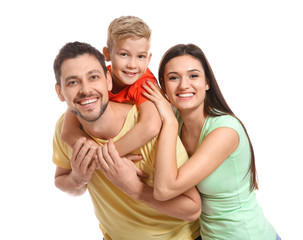Portrait of happy family on white background