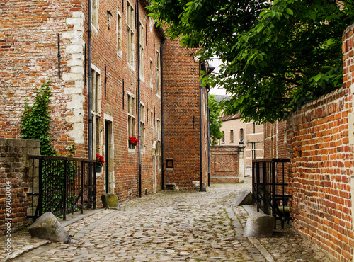 Old belgian street with brick house in Groot Begijnhof Leuven