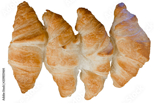 Fresh  croissants. Top view. Closeup. Isolated on white for your design.