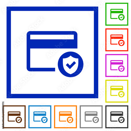 Safe credit card transaction flat framed icons