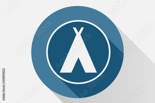Icono azul de tienda de campaña.