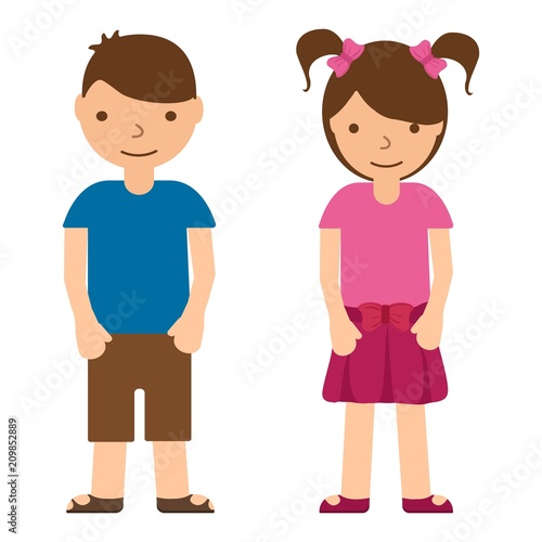 Cute children on white background. Boys and girl in flat style. Teenager vector illustration