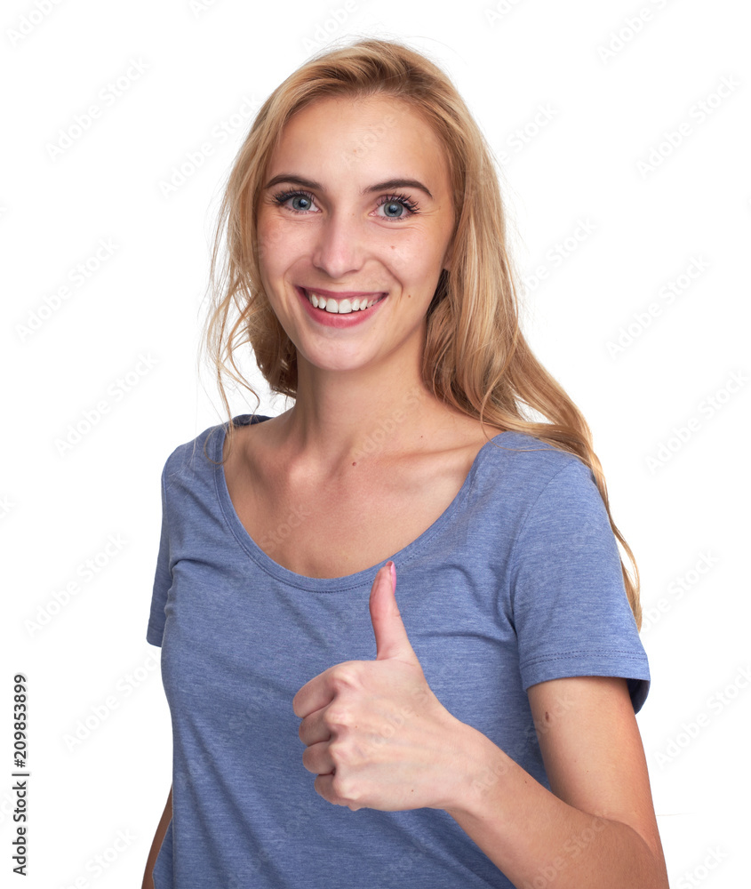 Pretty girl smiling and showing thumbs up Pretty girl smiling and showing thumbs up