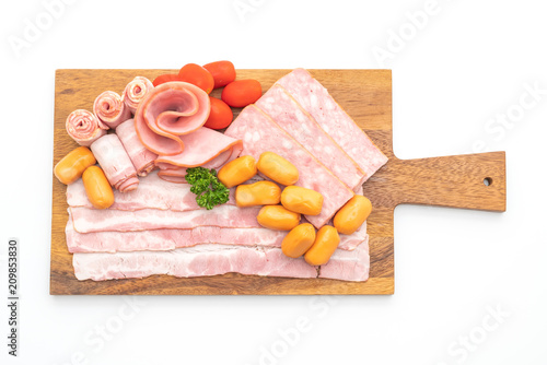 bacon, sausage, smoked ham and barbecue bacon photo