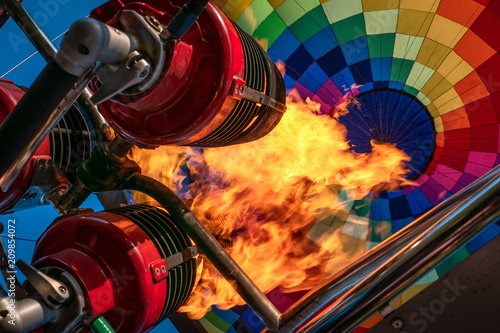 Bild auf Leinwand Hot air balloon, bright burning fire flame from gas burner equipment, close up f