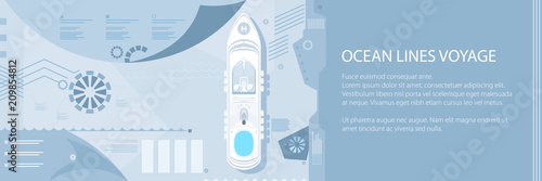 Travel Banner , Cruise Ship at Sea, Passenger Transportation, Tourism Infographic Concept, Vector Illustration