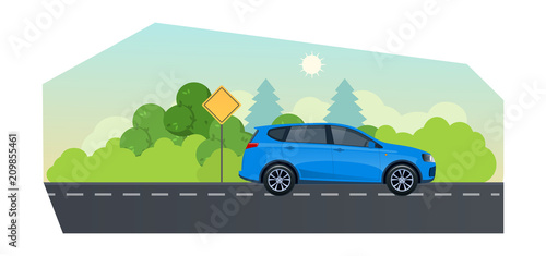 Travel by car. Trip on sports car on country road.