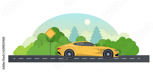 Travel by car. Trip on sports car on country road.