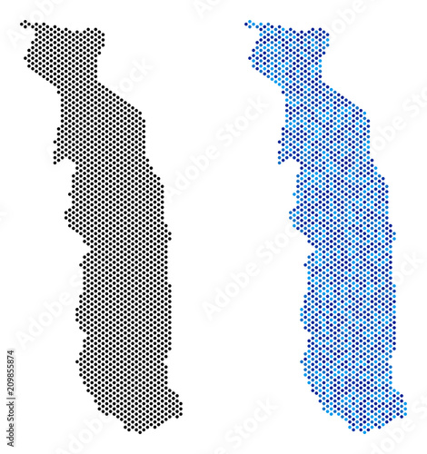 Dotted Togo map version. Vector territory plans in black color and blue color shades. Abstract concept of Togo map designed from sphere dot array.