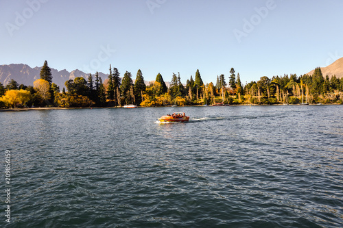 Queenstown , NEW ZEALAND - May 3, 2016: Thunder jet boat tour in Queenstown lake
