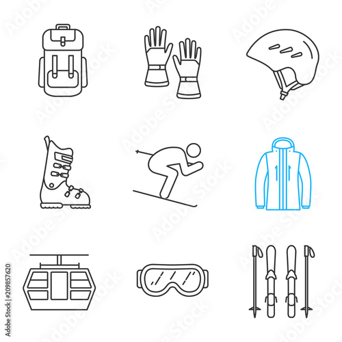 Winter activities linear icons set