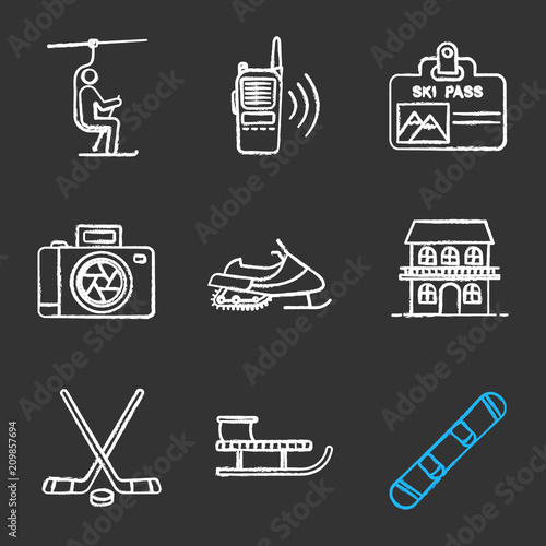 Winter activities chalk icons set