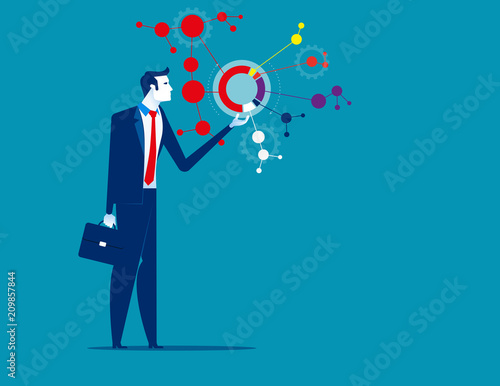 Leader with analyze of business. Concept business vector illustration. Flat character style, Cartoon business style, Intelligence, Management. © zenzen