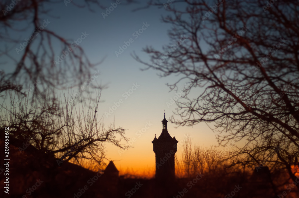 Medieval tower of Rothenburg ob der Tauber at sunset Medieval tower of Rothenburg ob der Tauber at sunset