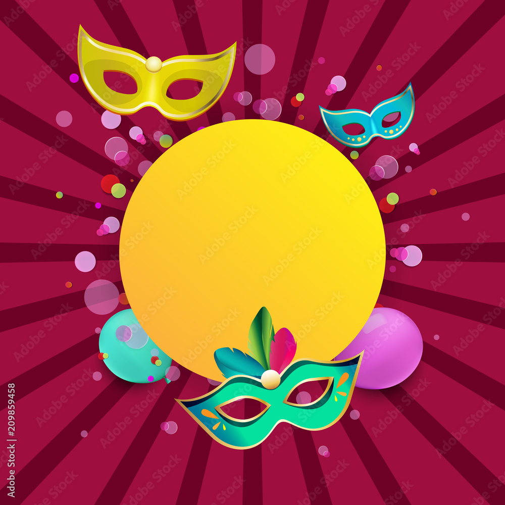 Pink round carnival background with colour masks. Pink round carnival background with colour masks.