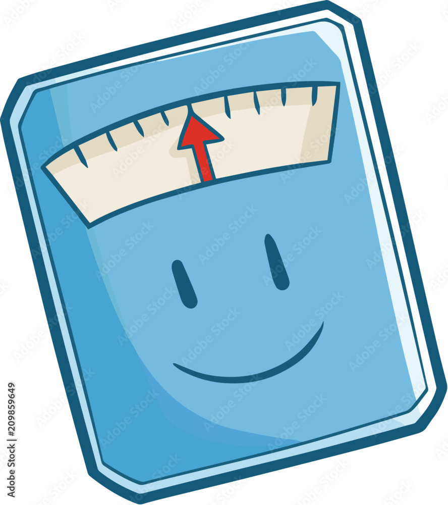 Funny and cute weight scale smiling happily - vector. Stock Vector