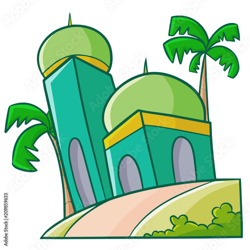 Funny and cute great green mosque  - vector.