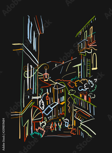 Old european street, sketch for your design