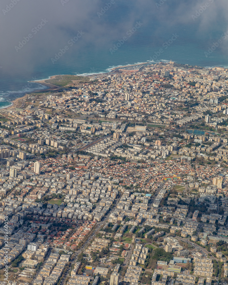 land meets ocean, israel from the aeriel view