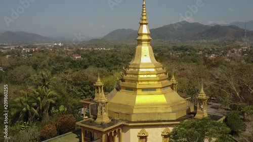 Vipassana Temple and Surrounding Landscape Drone Shot in Luang Prabang Laos photo