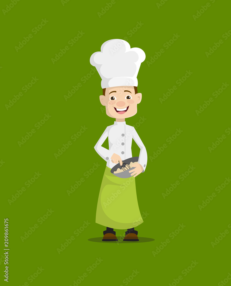 Cartoon Chef mixing in bowl Flat Vector Illustration Design Cartoon Chef mixing in bowl Flat Vector Illustration Design