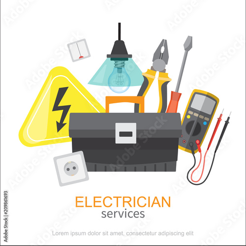 electrician services. Professional electrician concept electricity tools installation