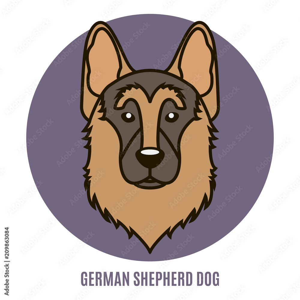 Fototapeta premium Portrait of German Shepherd Dog. Vector illustration in style of flat