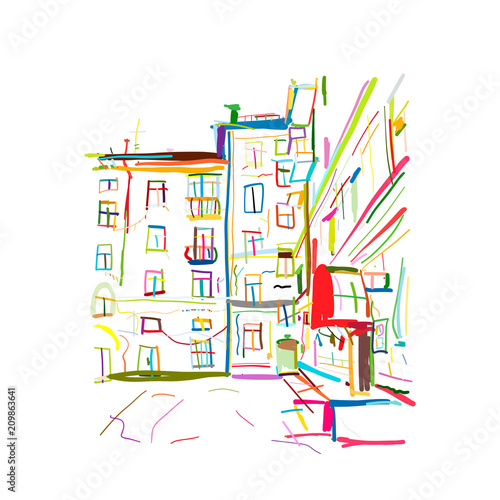 Old apartment house, sketch for your design