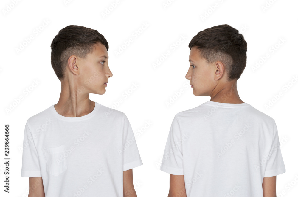 boy teenager turned his head to the side view front and back on white boy teenager turned his head to the side view front and back on white