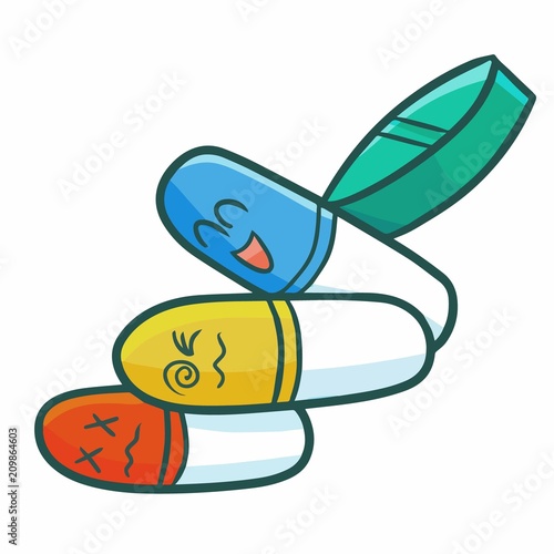 Cute and funny capsules and tablets falling - vector