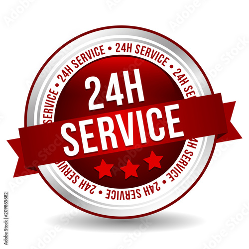 24 hour Service Button - Online Badge Marketing Banner with Ribbon.