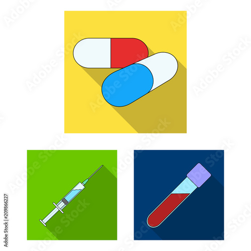 Medicine and treatment flat icons in set collection for design. Medicine and equipment vector symbol stock web illustration.