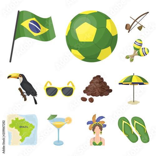 Country Brazil cartoon icons in set collection for design. Travel and attractions Brazil vector symbol stock web illustration.