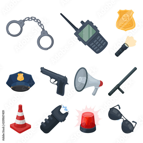 Police, Department cartoon icons in set collection for design.Detective and accessories vector symbol stock web illustration.