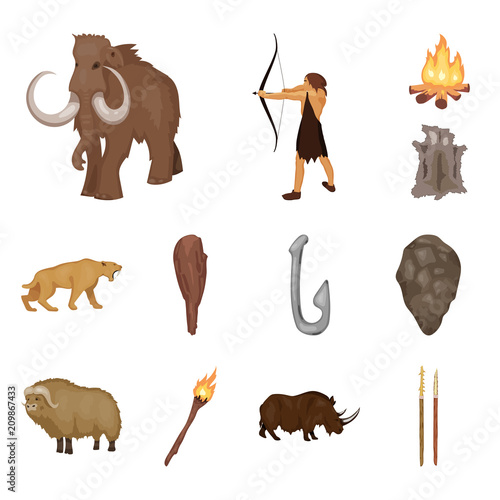 Life in the Stone Age cartoon icons in set collection for design. Ancient people vector symbol stock web illustration.