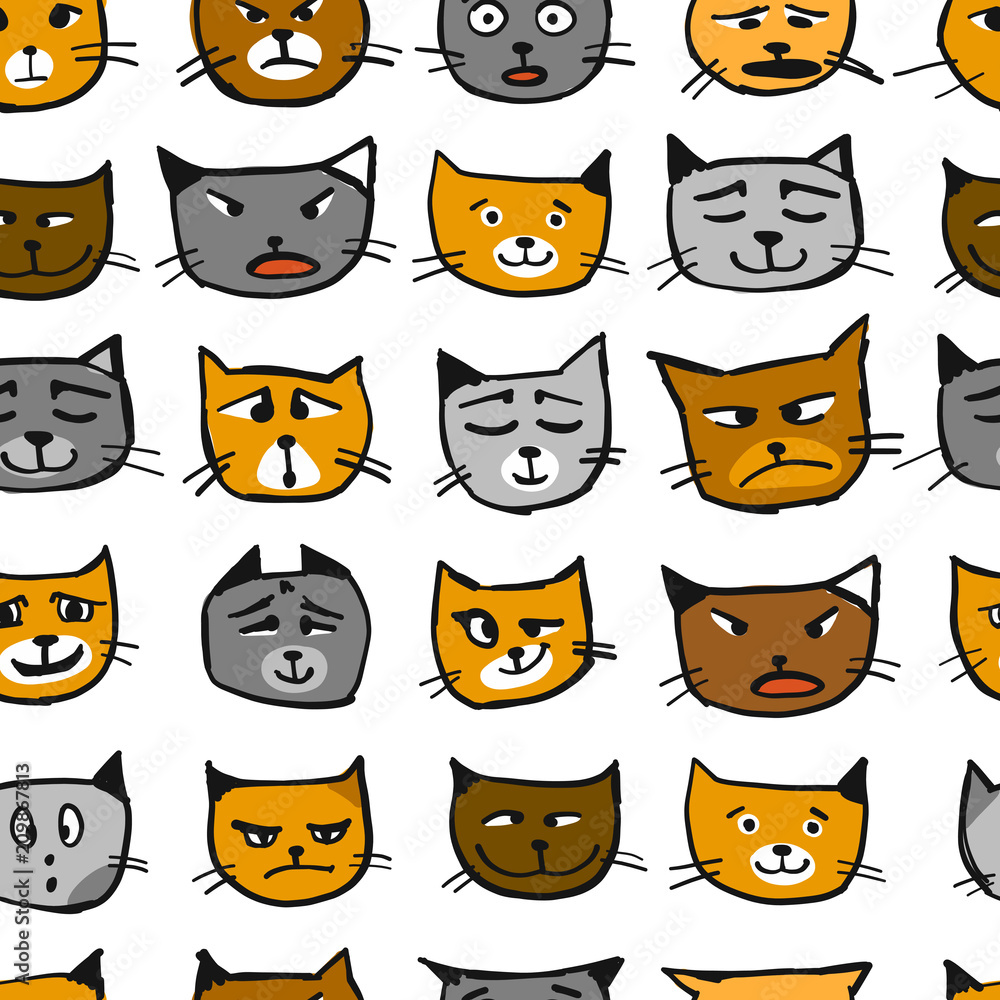 Fototapeta premium Cat faces, seamless pattern for your design