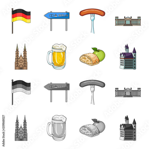 Country Germany cartoon,monochrome icons in set collection for design. Germany and landmark vector symbol stock web illustration.