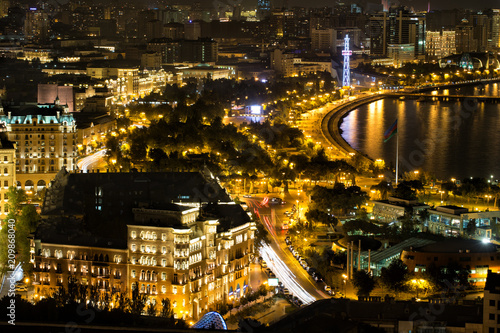 Panorama of the night Baku. View from a height. Republic of Azerbaijan