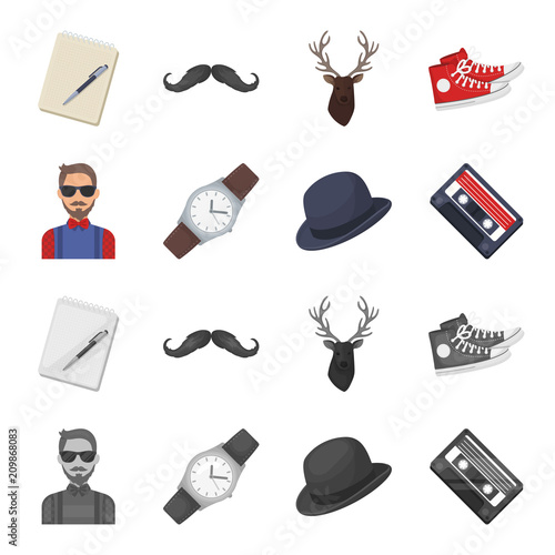 Hipster, fashion, style, subculture .Hipster style set collection icons in cartoon,monochrome style vector symbol stock illustration web.