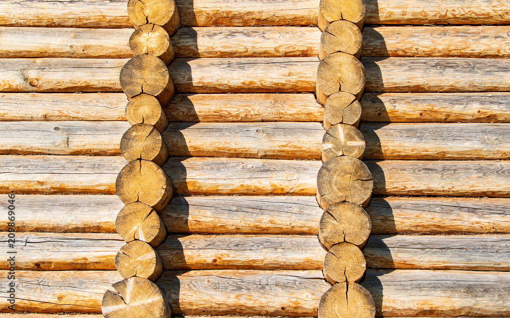 wooden background of logs wooden background of logs