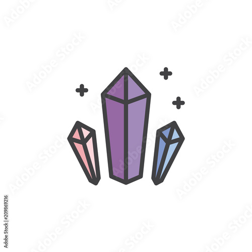 Shining Crystals filled outline icon, line vector sign, linear colorful pictogram isolated on white. Minerals symbol, logo illustration. Pixel perfect vector graphics