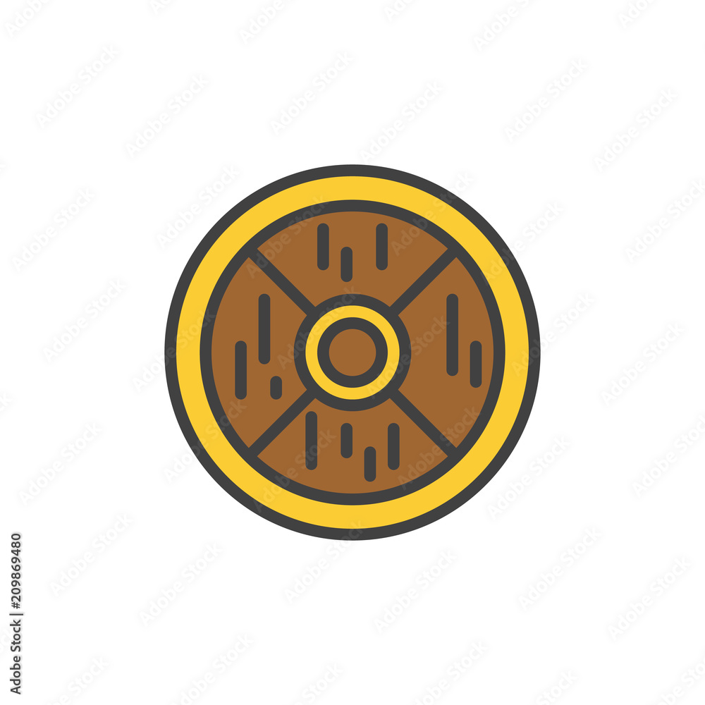 Wooden shield filled outline icon, line vector sign, linear colorful pictogram isolated on white. Medieval shield symbol, logo illustration. Pixel perfect vector graphics Wooden shield filled outline icon, line vector sign, linear colorful pictogram isolated on white. Medieval shield symbol, logo illustration. Pixel perfect vector graphics