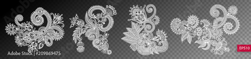 set of four paisley flower design isolated on a transparent back