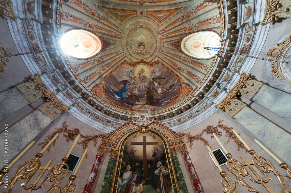 Internal view of Santa Croce church in Briaglia, Cuneo (Italy).